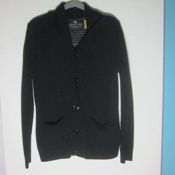 Four Star Clothing Retro Cardigan Lined Mens Size S Black Knit Button Front - Picture 10 of 14